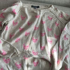 Saks Fifth Avenue sweater with pink skulls